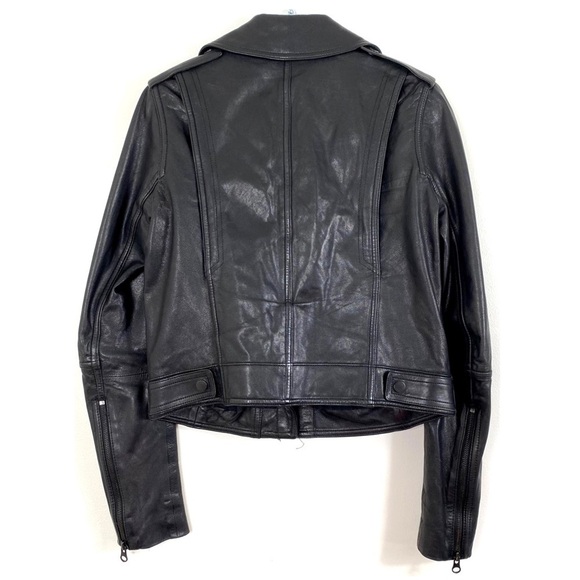 VINCE Genuine Leather Classic Moto Jacket In Black Size XXS - Picture 3 of 13